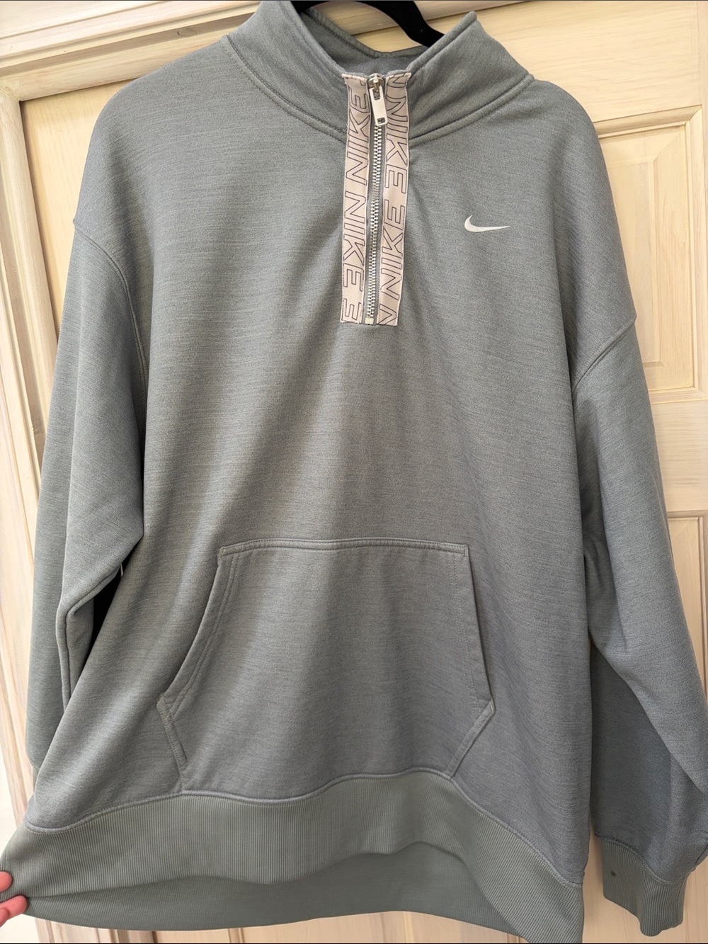 Nike womens Light Gray Quarter-Zip Pullover with Logo Trim